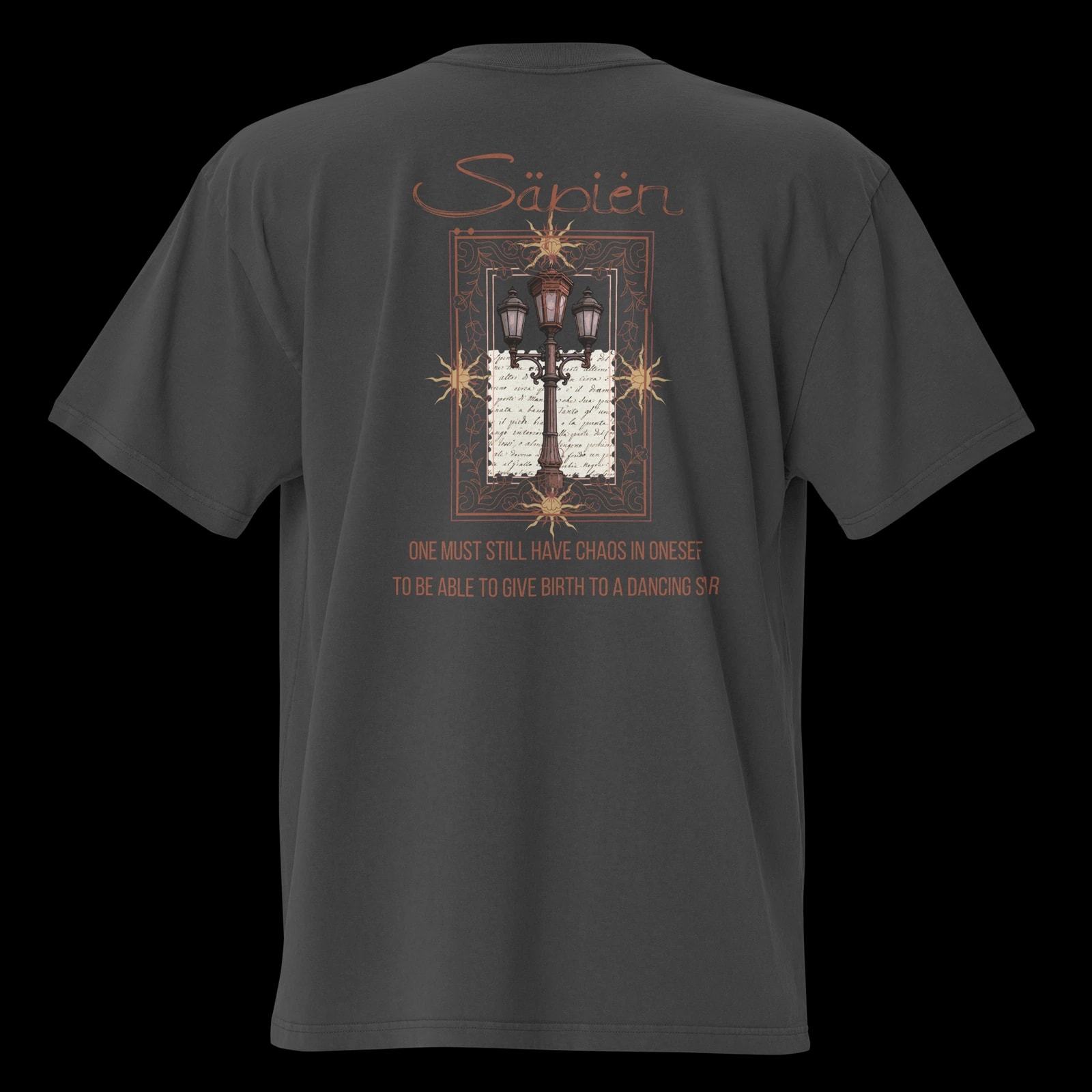 Friedrich Nietzsche Tee, Faded Black, print detail